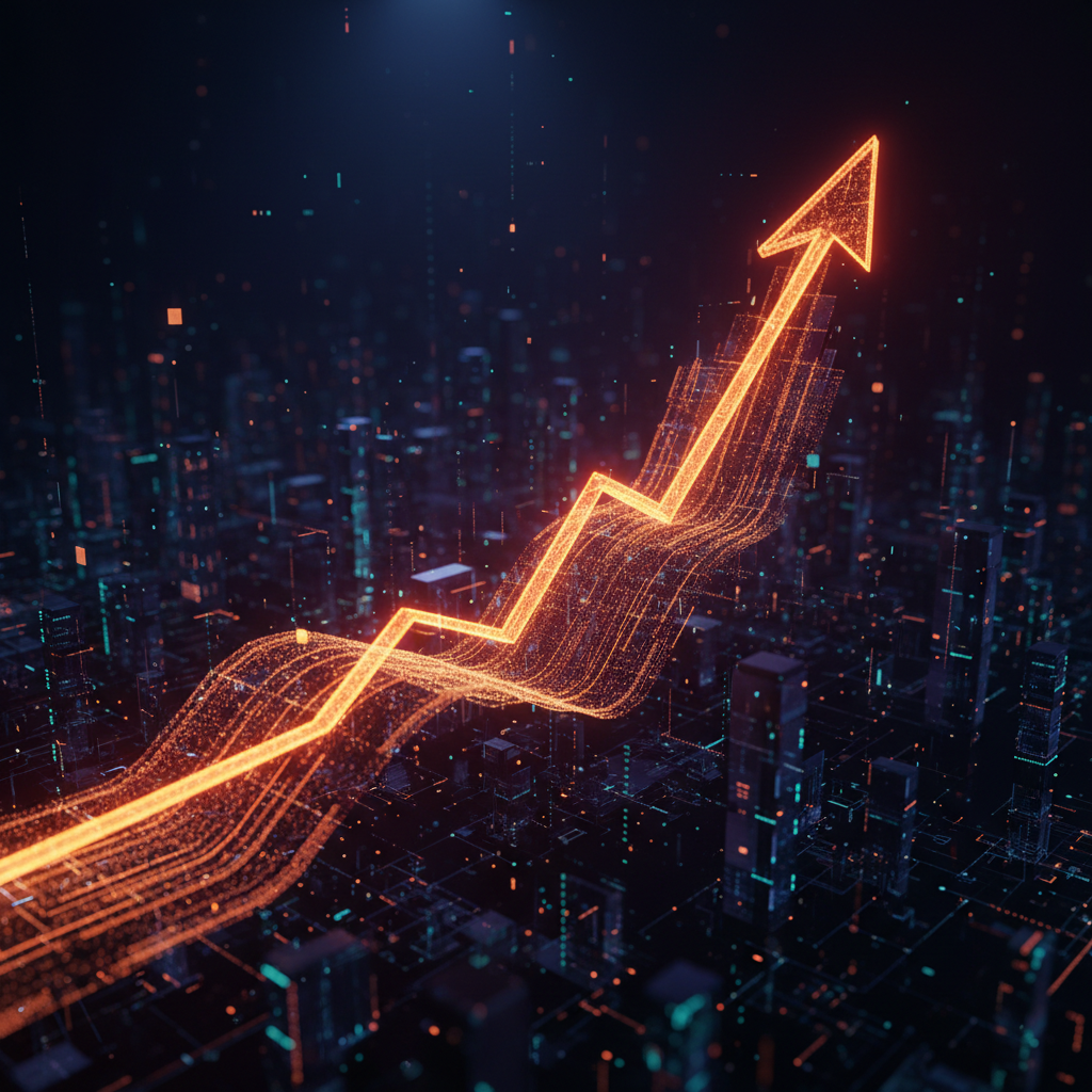 Ascending market trend lines highlighting a crypto bull market cycle in glowing orange neon.