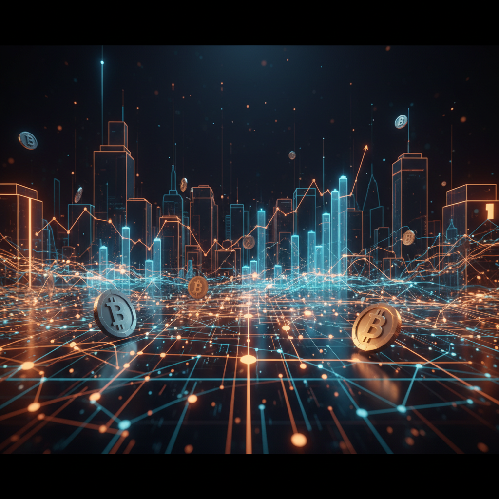 Glowing digital network nodes illustrating AI agent crypto adoption across decentralized protocols.