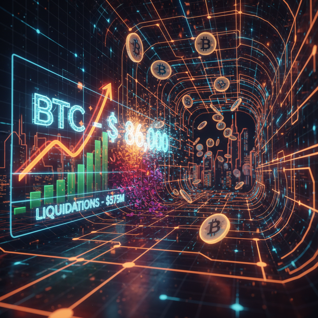 Volatile upward crypto chart representing a massive Bitcoin short squeeze in orange neon.
