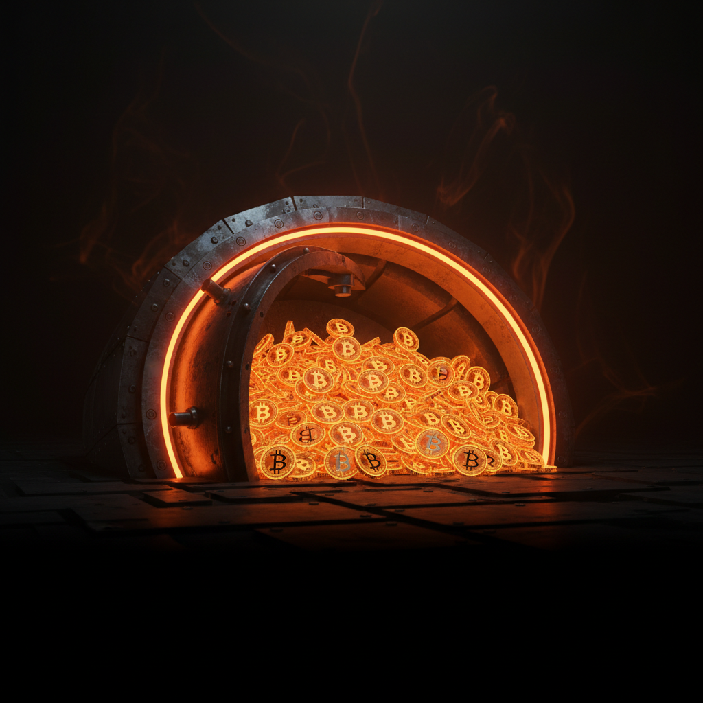 Secure corporate digital vault symbolizing massive Strategy Bitcoin purchases.