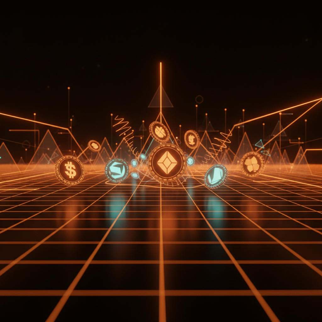Glowing cryptocurrency charts showing a massive altcoin market rally with orange highlights
