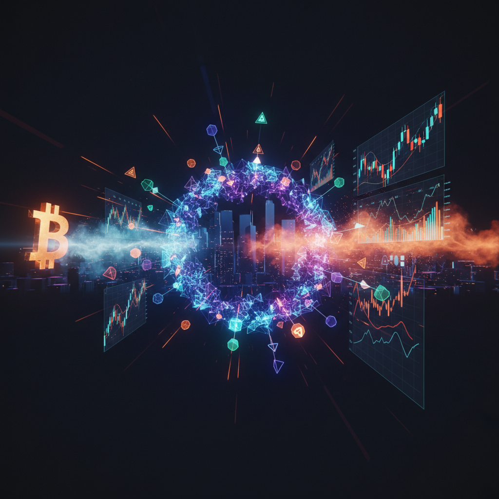 Futuristic visualization of an altcoin season signal with multiple digital tokens rising.