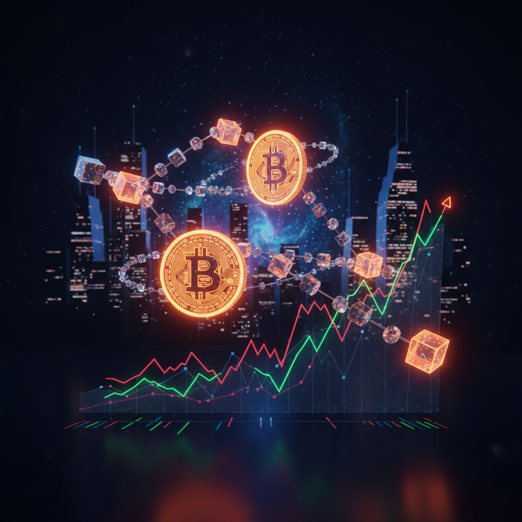 Glowing digital chart lines and Bitcoin coin symbol highlighting record Bitcoin ETF inflows