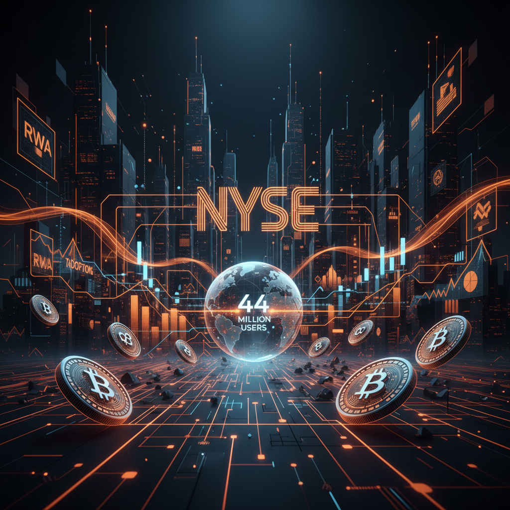 Futuristic stock exchange interface showing tokenized US stocks adoption on a digital trading terminal.