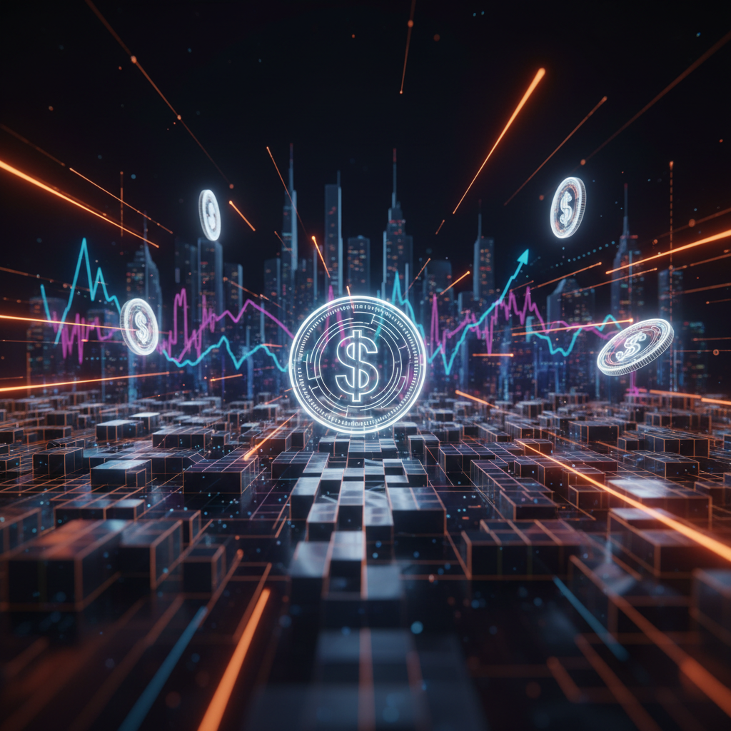 Glowing digital dollar coin illustrating the US stablecoin strategy across global trade networks.