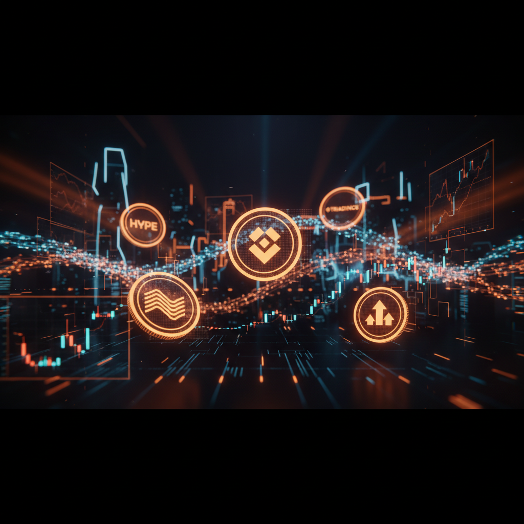 Digital trading terminal reflecting the Binance Hyperliquid listing with dark ambiance and orange neon charts.