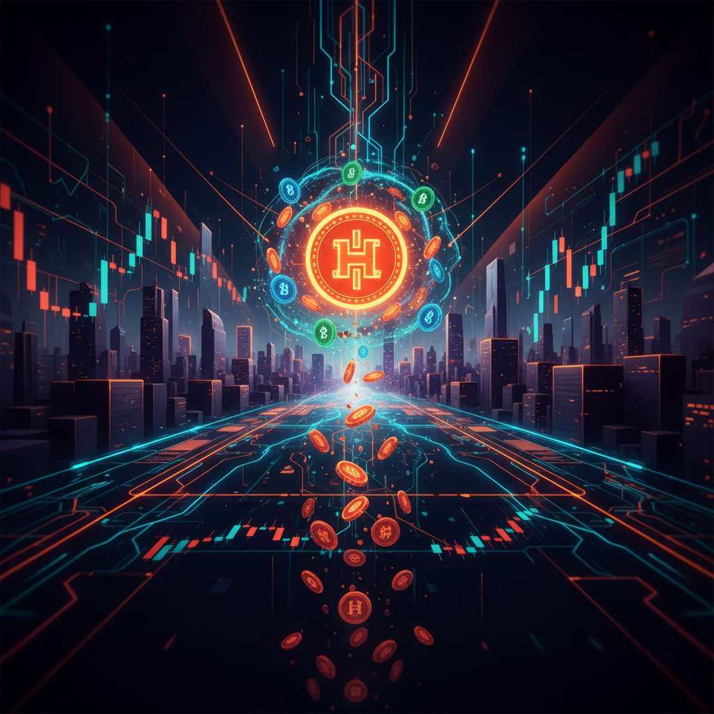 Cryptocurrency exchange interface showing the Binance HYPE listing amidst dark futuristic trading screens.