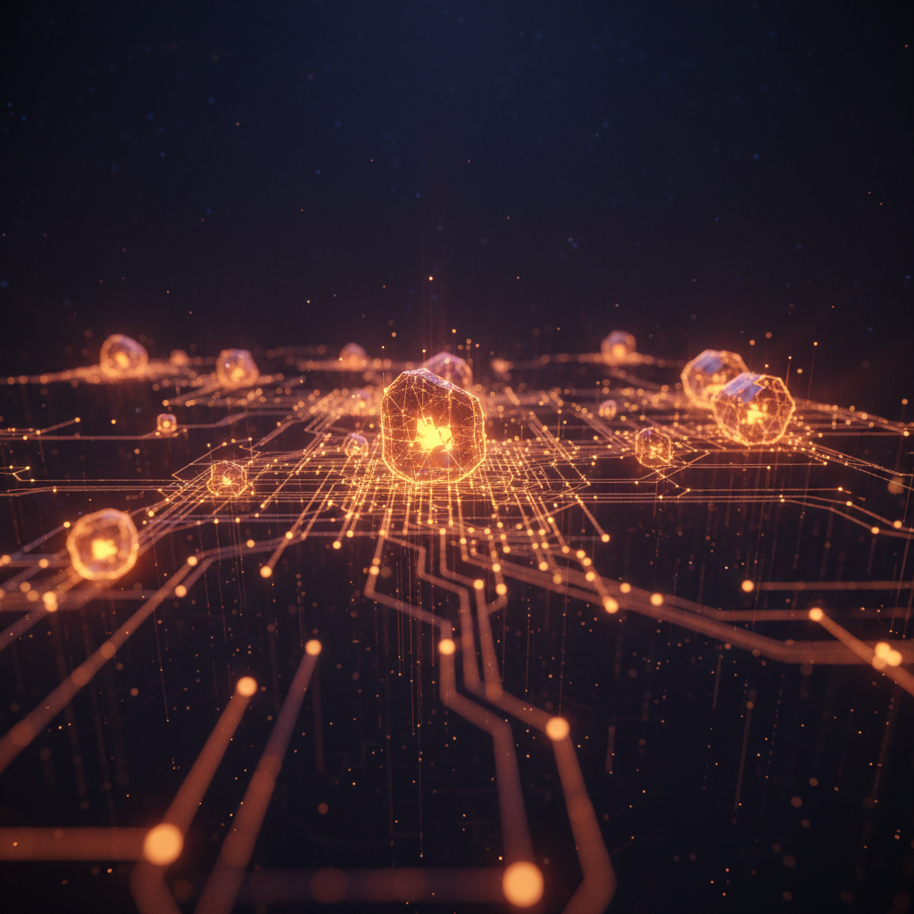 Futuristic ledger showing CFTC tokenized assets records illuminated by orange neon lines.