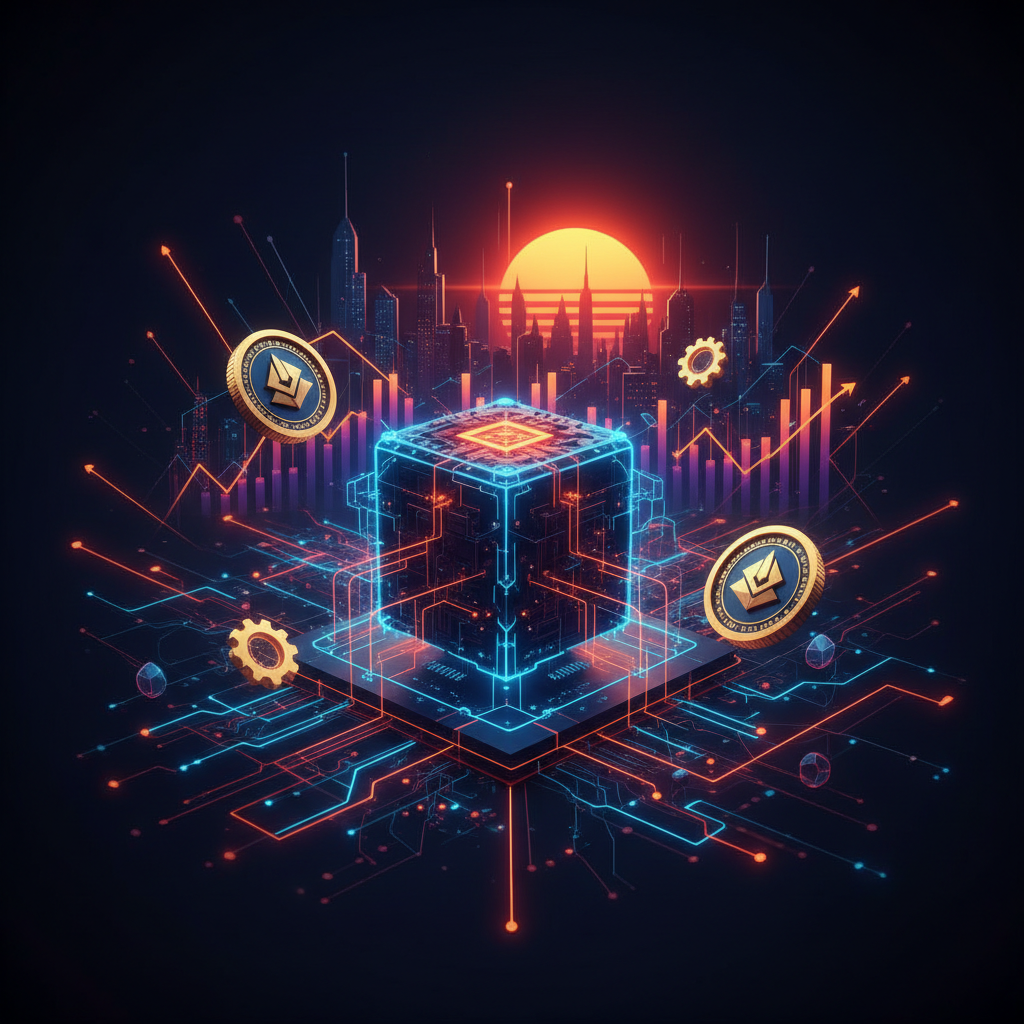 Abstract server room nodes visualizing the latest Chainlink node update and workflows