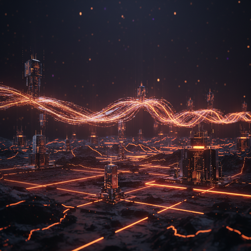 Futuristic network showing Ondo USDY Solana integrations accented with orange neon glows.