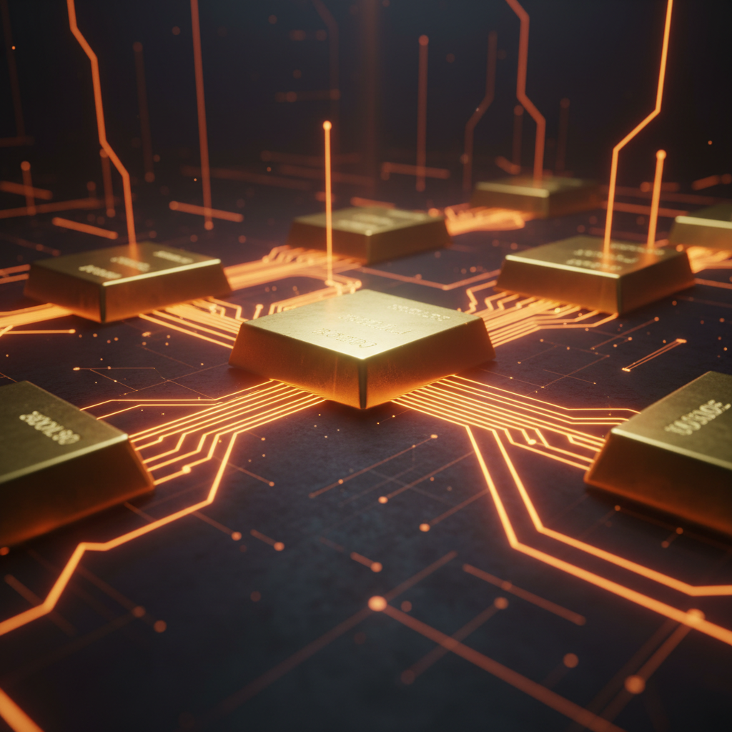 Refined bullion ingots wrapped in digital network circuits for the Paxos gold lending token