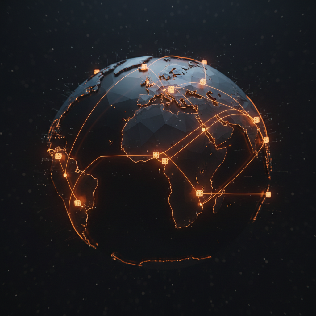 Global network connecting Treasury reserves representing the new US stablecoin strategy.