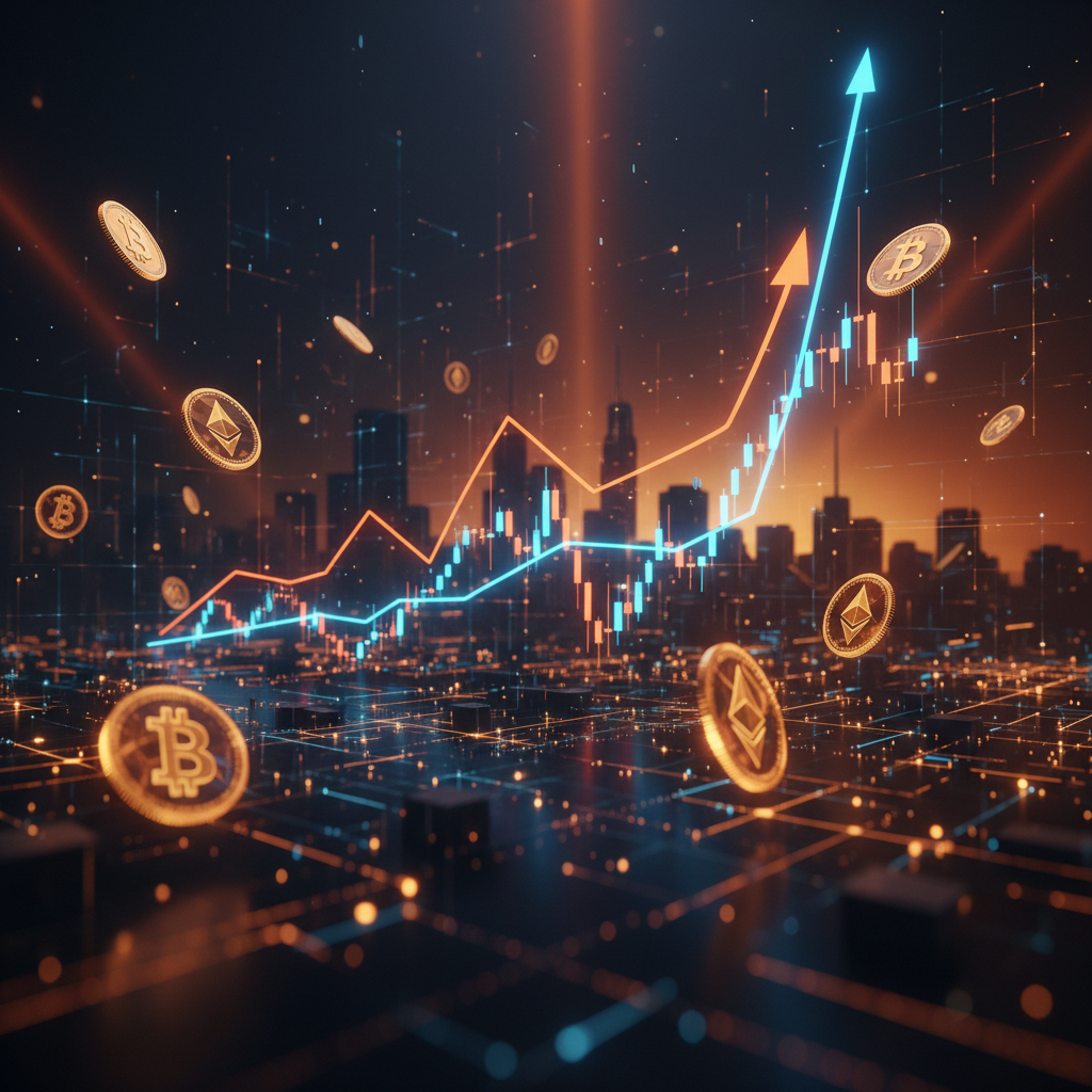 Executive desk displaying holographic financial market data representing the Trump crypto stock disclosure.