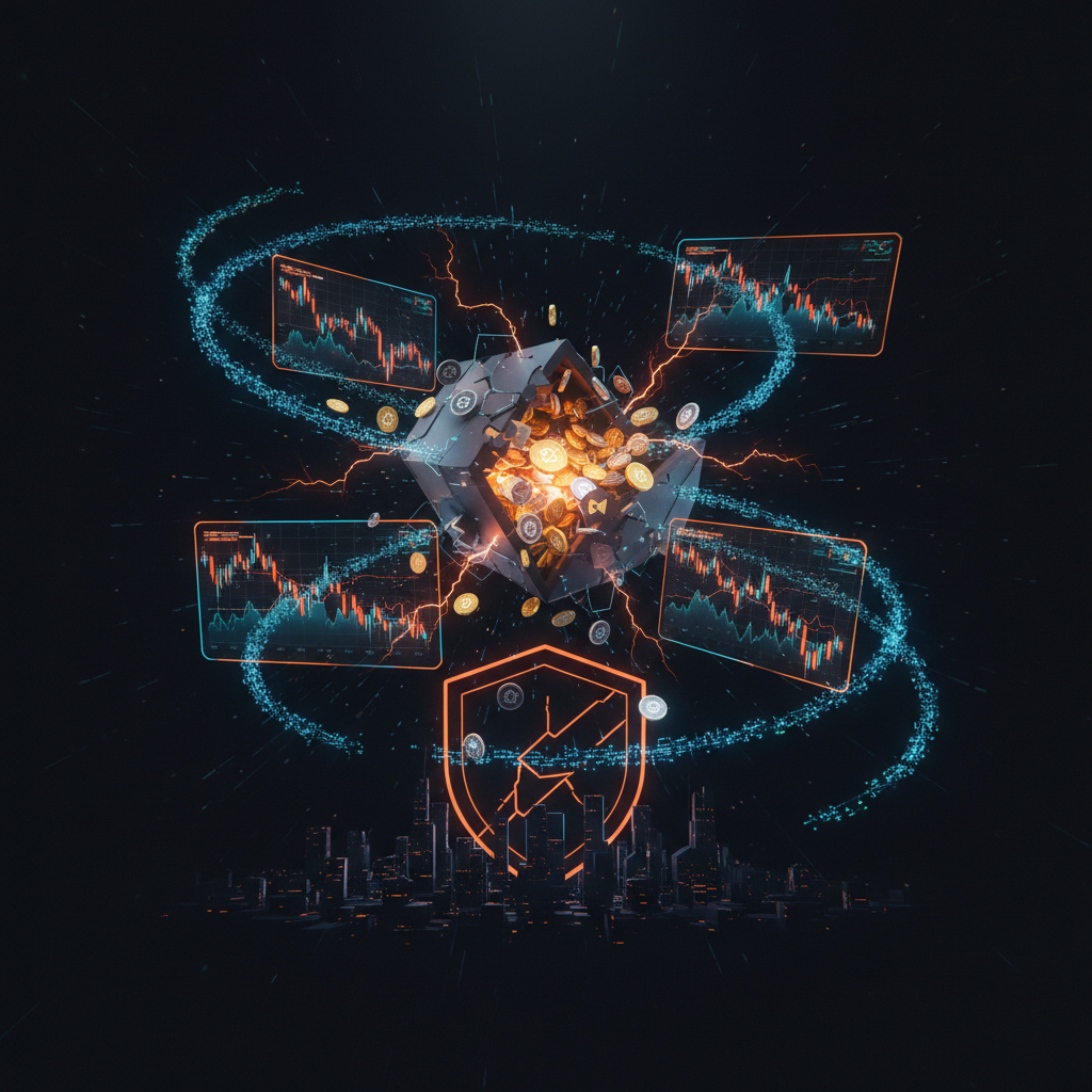 A glowing legal gavel hovering near broken bridge networks representing the KelpDAO LayerZero lawsuit.