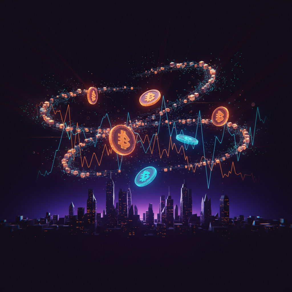 Abstract regulatory scales glowing in orange neon depicting SEC crypto token guidance.