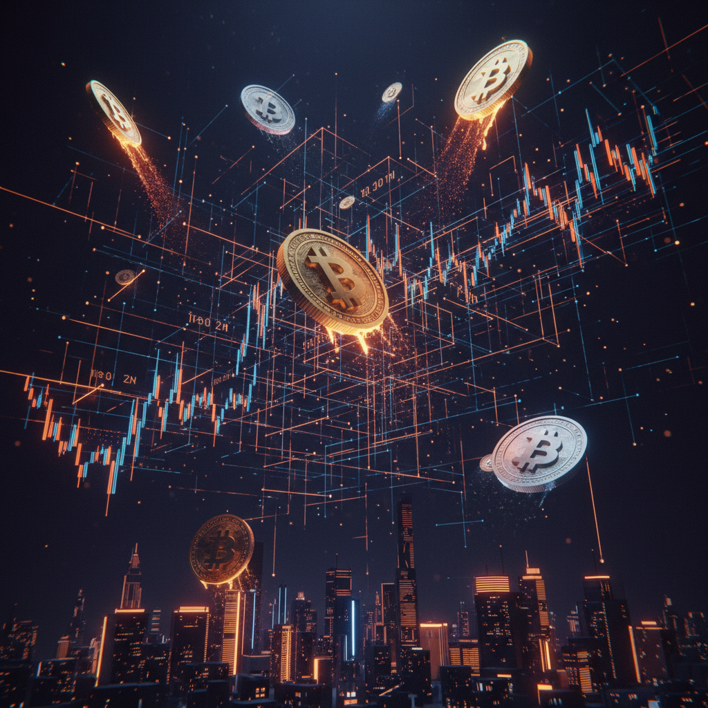 Financial chart illustrating a low cap crypto surge with orange neon glowing metrics