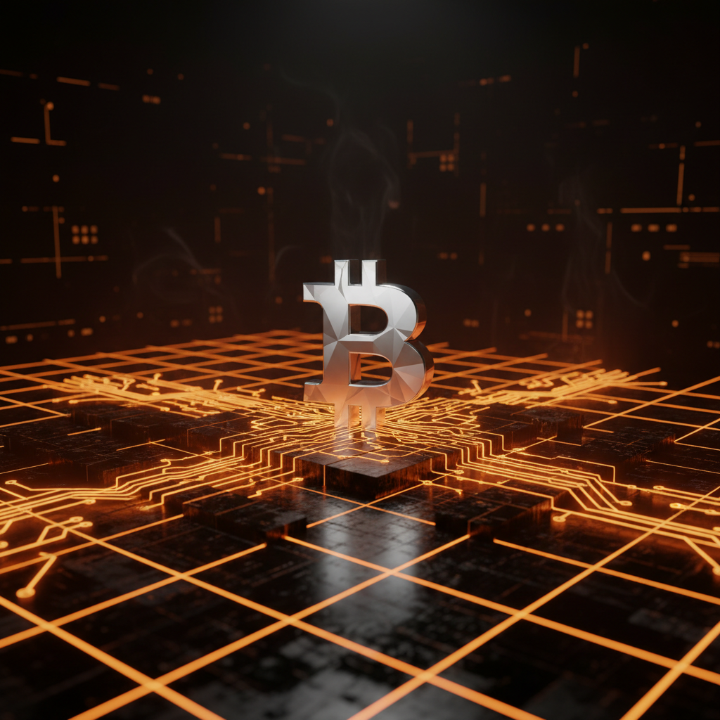 Glowing digital chart representing Bitcoin price analysis with orange neon resistance levels