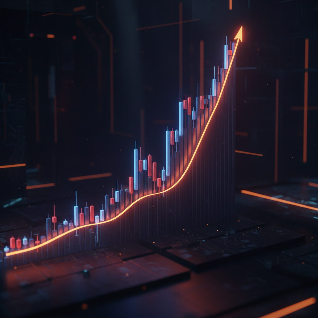 Financial candlestick chart displaying the Bitcoin weekly moving average line in orange neon
