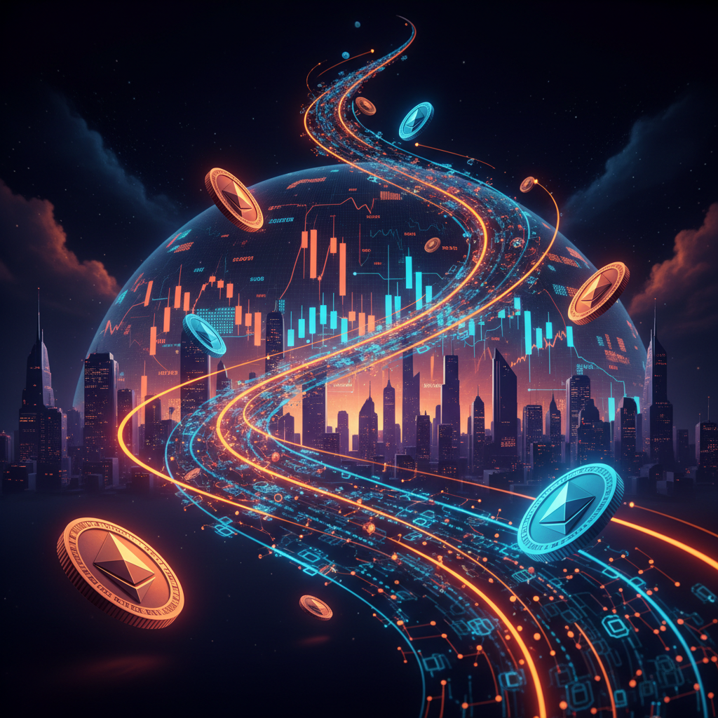 Digital globe glowing with orange neon circuits representing Ethereum roadmap evolution concepts