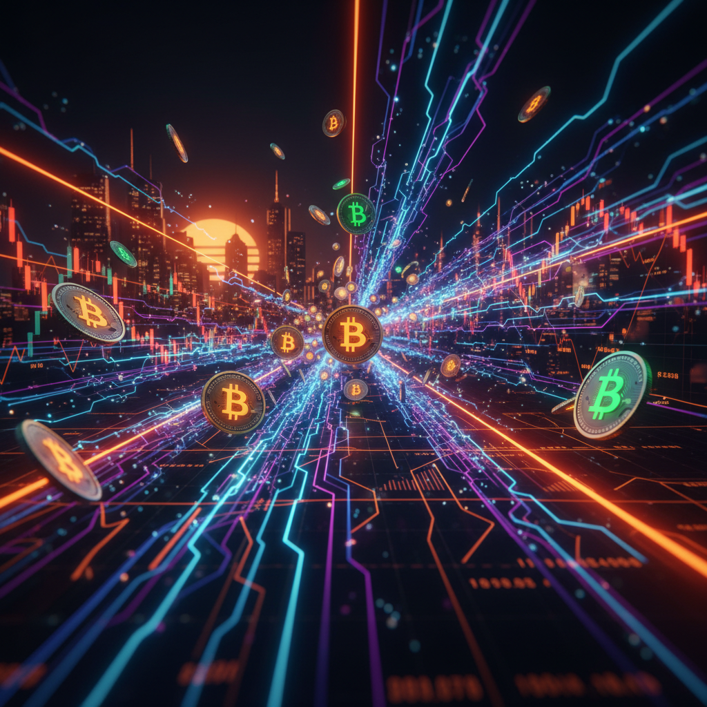 Abstract global liquidity flows in orange neon highlighting the US money supply Bitcoin correlation.