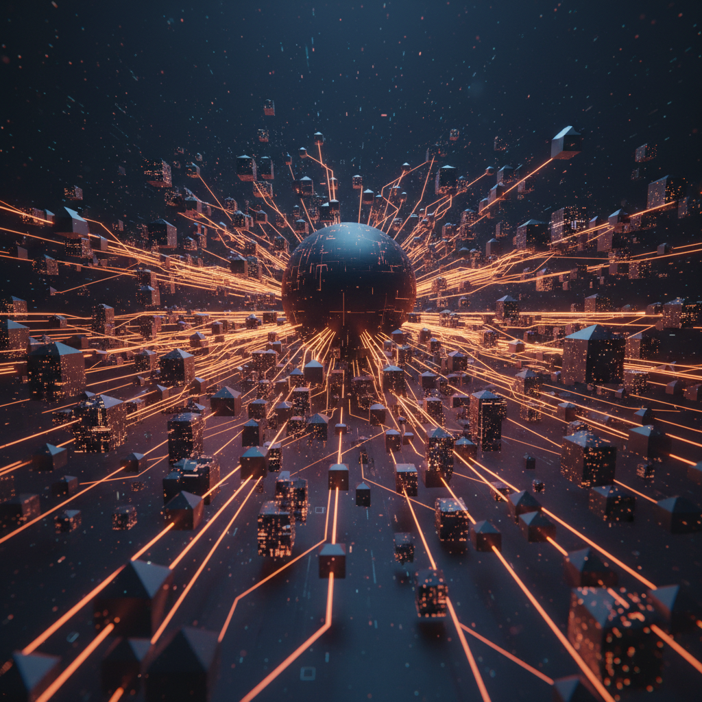 Digital nodes pulsing with orange neon connectivity lines representing the XRP Ledger metric surge.