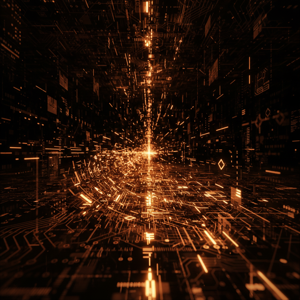 Glowing blockchain ledger resetting state during a major Zano blockchain rollback event.