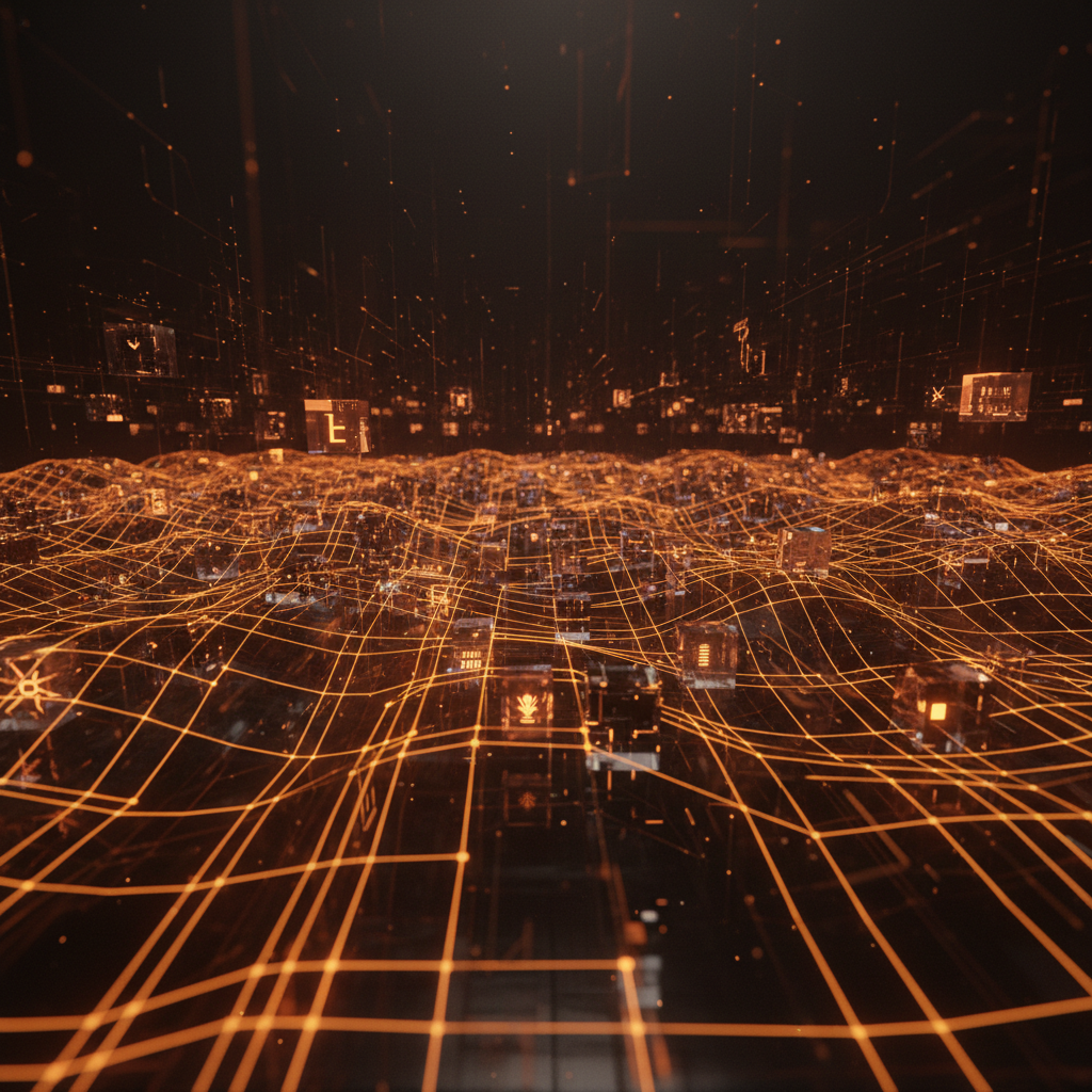 Futuristic digital neural networks showcasing AI and crypto convergence across decentralized ledgers