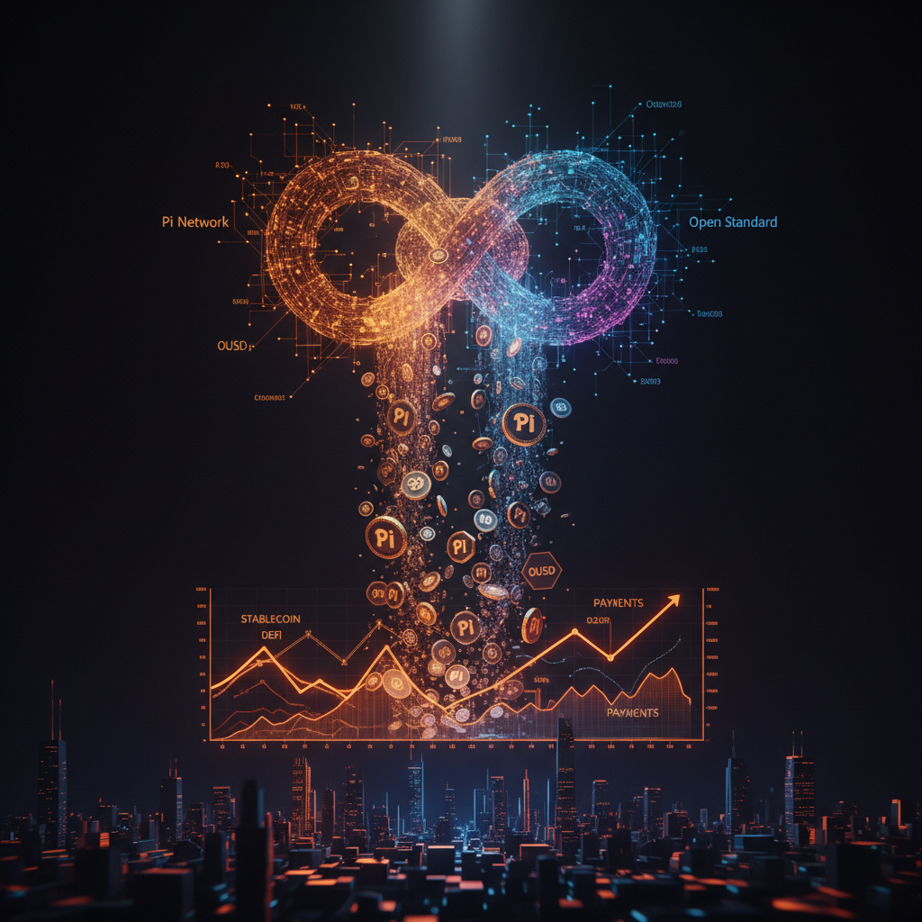 Connected digital nodes representing the Open USD stablecoin integration on Pi Network.