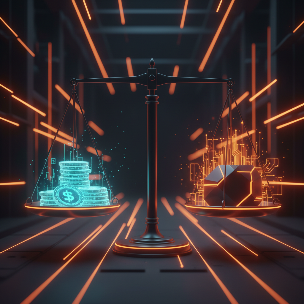 European regulatory agency concept illustrating Binance MiCA scrutiny with geometric lines and glowing orange digital ac
