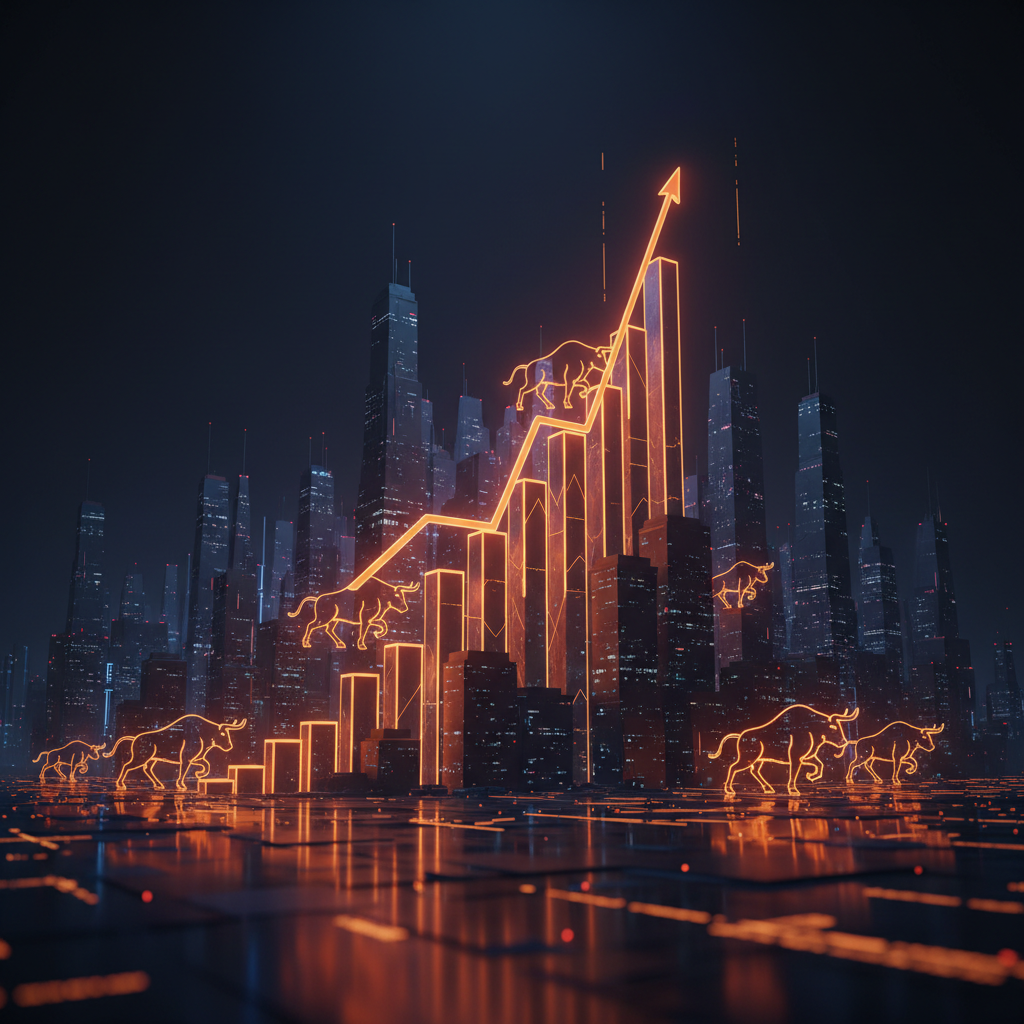 Digital financial charts displaying the Bitcoin Uptober price outlook surrounded by glowing market indicators.