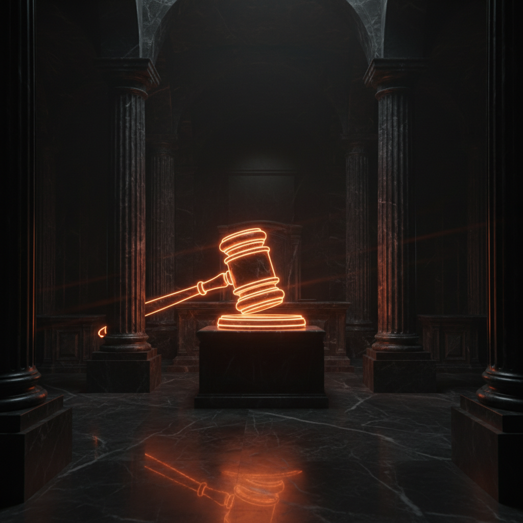 A courtroom gavel resting on legal documents detailing the Meteora memecoin lawsuit dismissal.