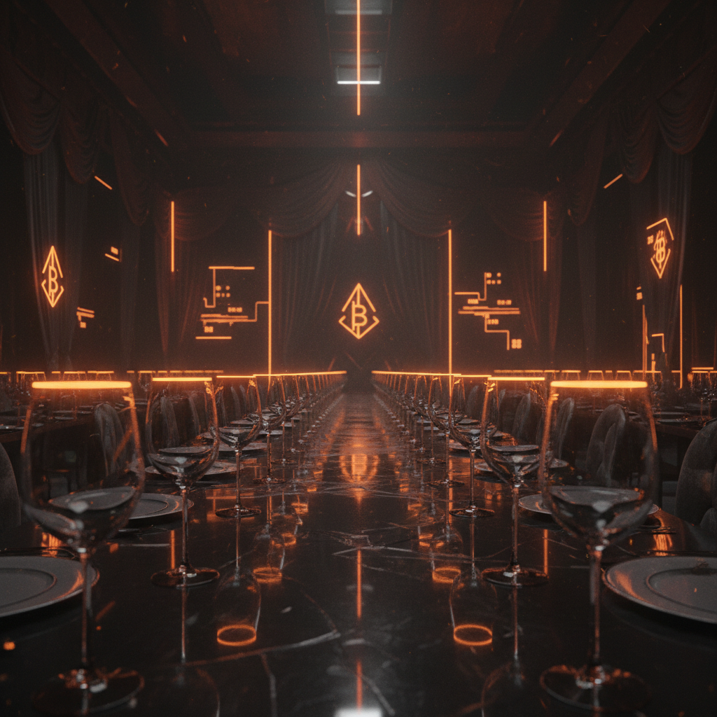 A formal banquet hall set for the private Trump memecoin dinner event