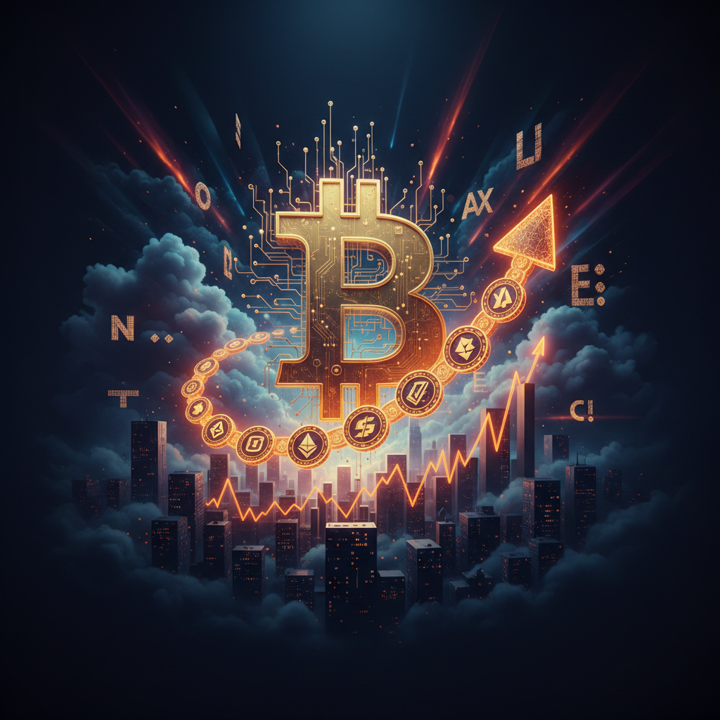 A futuristic financial trading terminal glowing orange as Bitcoin crosses $86000 in price.