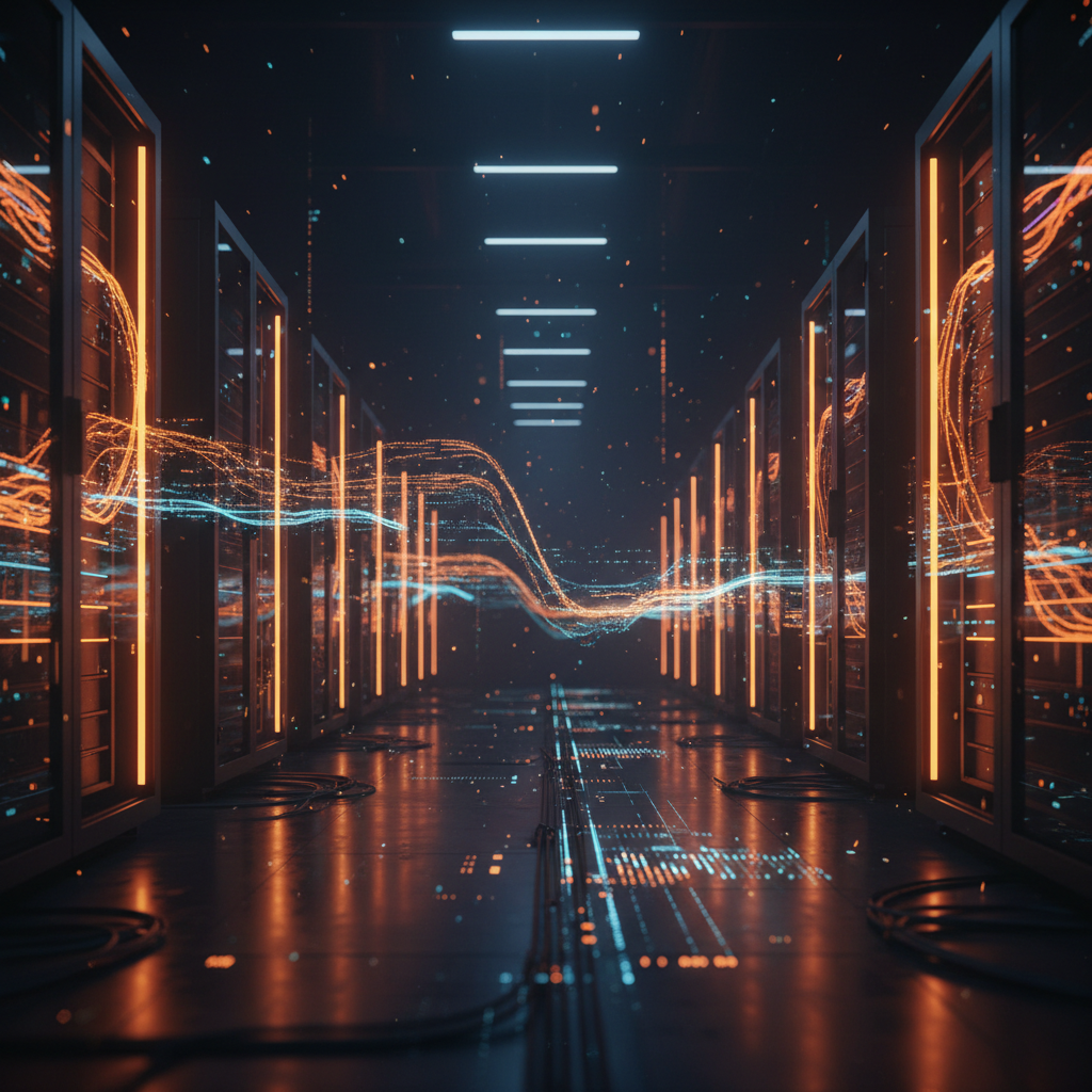 High-tech server migration terminal representing the Coinbase Deribit transition with glowing neon accents