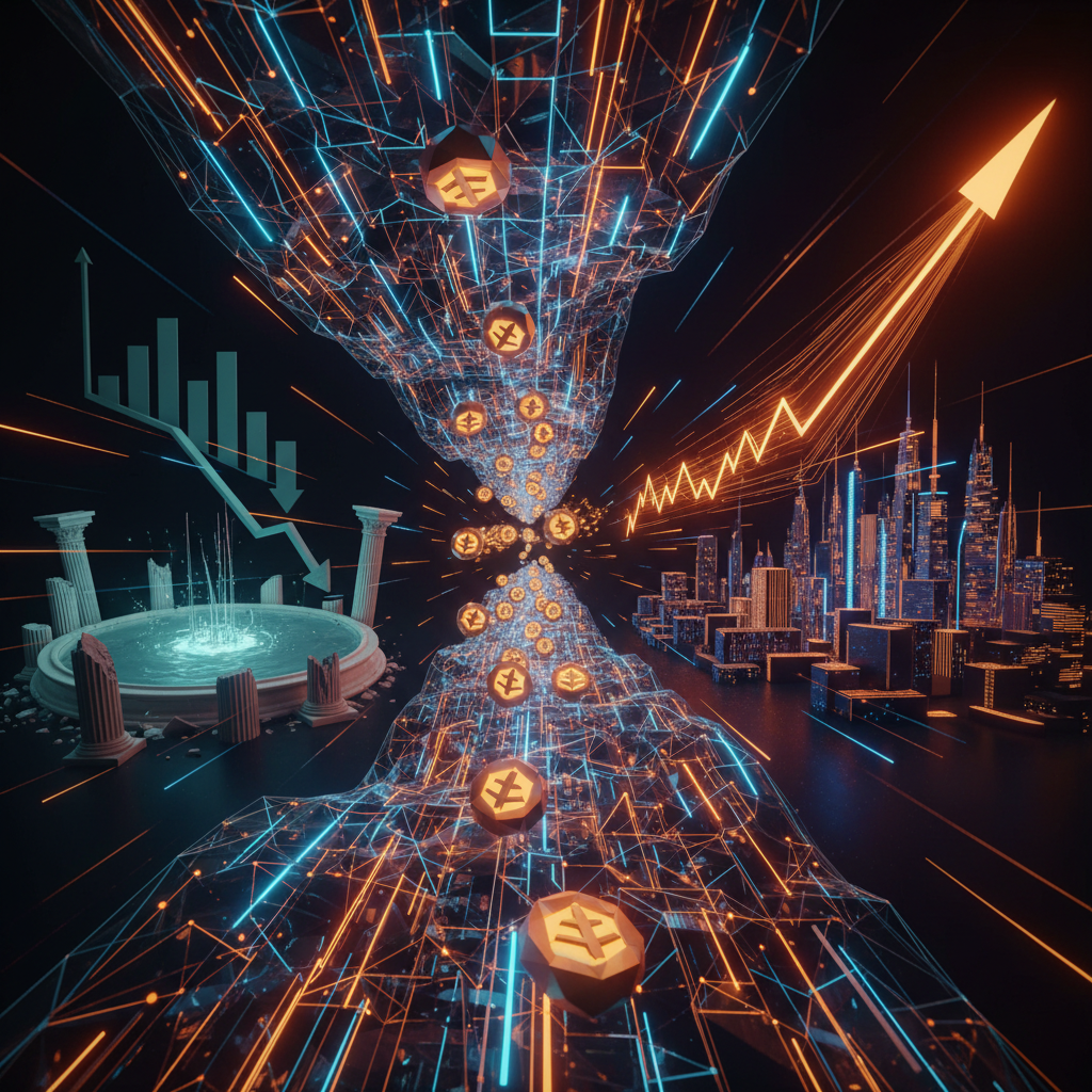 Digital network nodes representing Solana PropAMM trading with bright orange neon highlights.