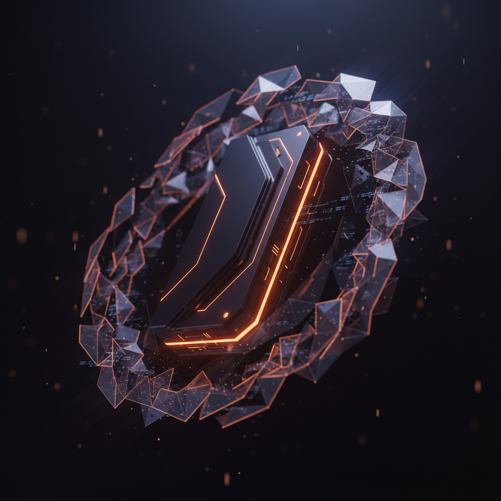 Abstract digital vault graphic illustrating crypto wallet security concepts with orange highlights.