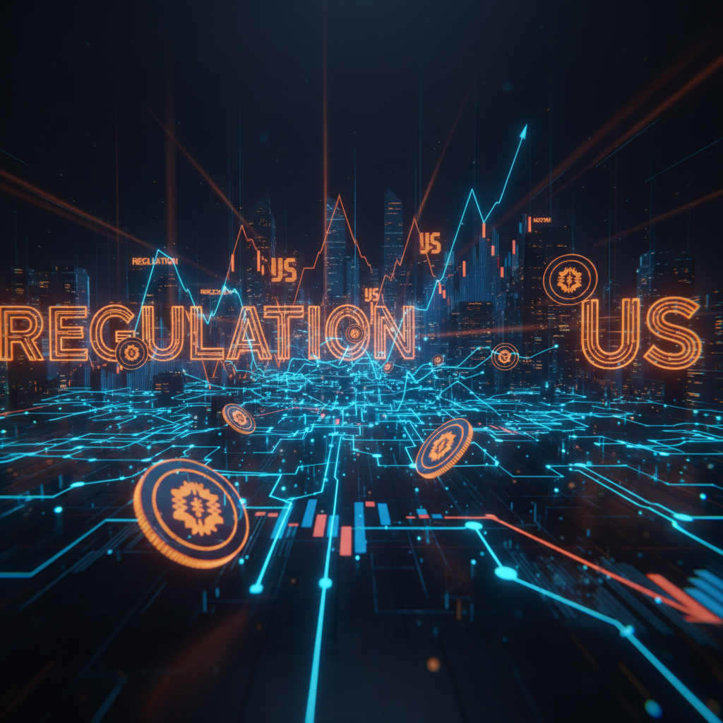 Holographic scales of justice and digital market data representing SEC crypto proposals.