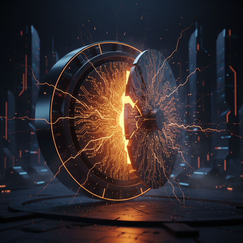 A glowing cyber vault showing data breaches related to September crypto hacks on a dark background.