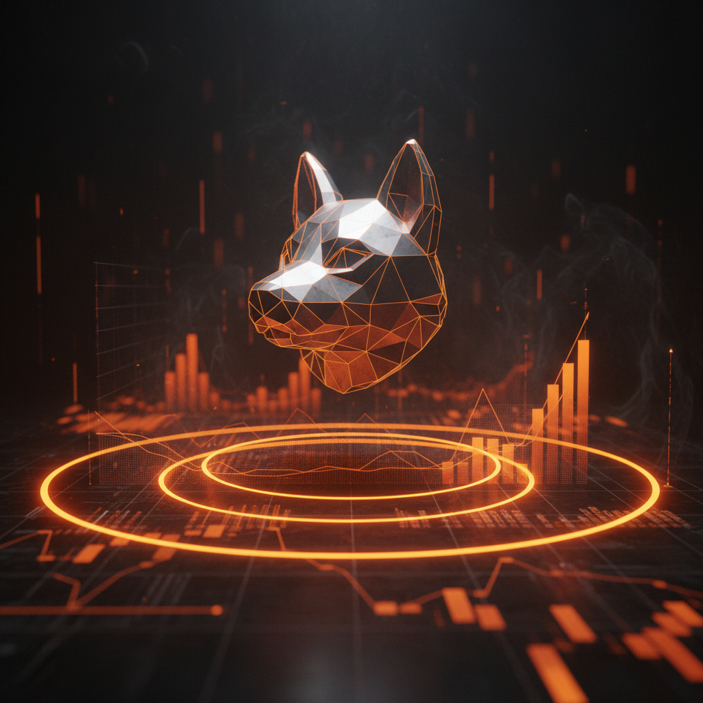 Glowing digital token reflecting price metrics tied to Shiba Inu exchange reserve on dark background.