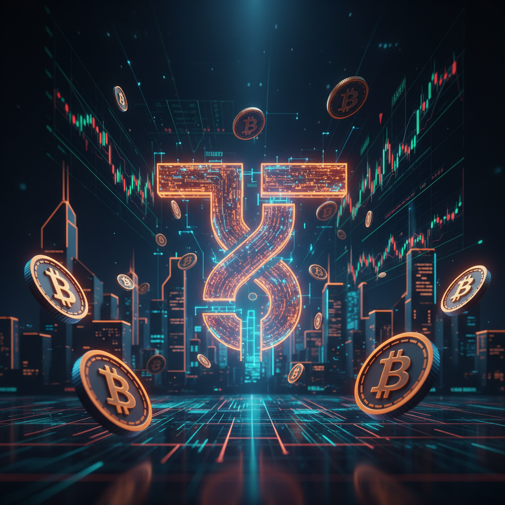 Digital trading charts and financial graphics reflecting Bitcoin price momentum in orange neon