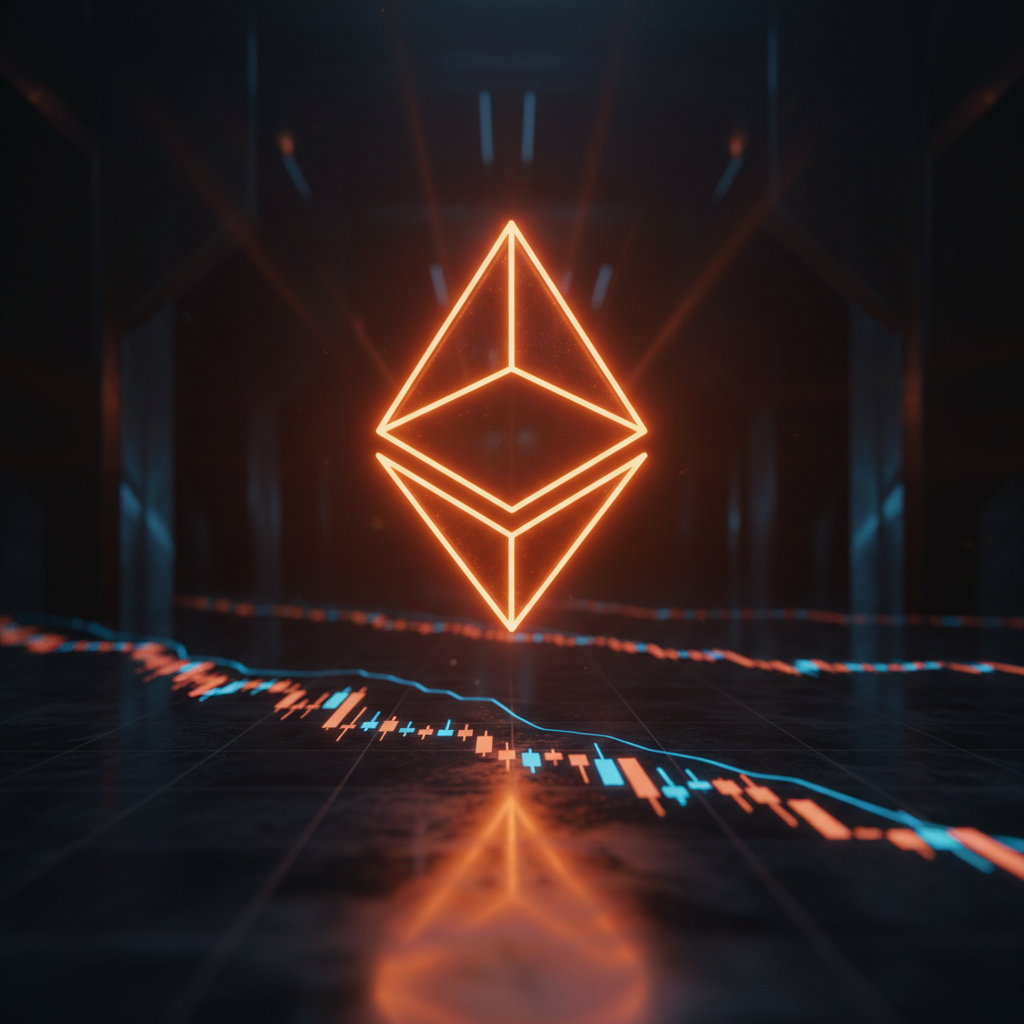 Digital Ethereum symbol displaying red institutional flow bars and Ethereum ETF outflows