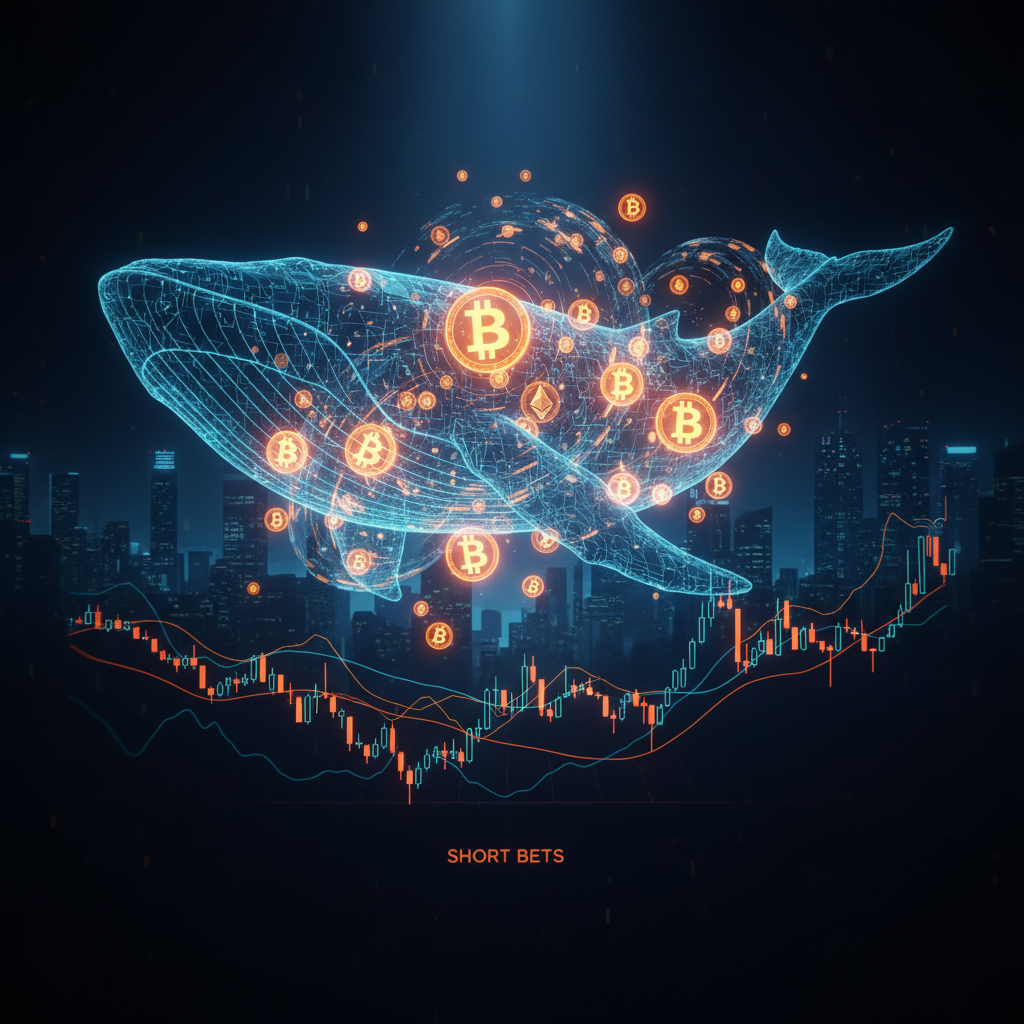 Futuristic trading charts depicting massive Hyperliquid crypto shorts with glowing indicators on dark screen.