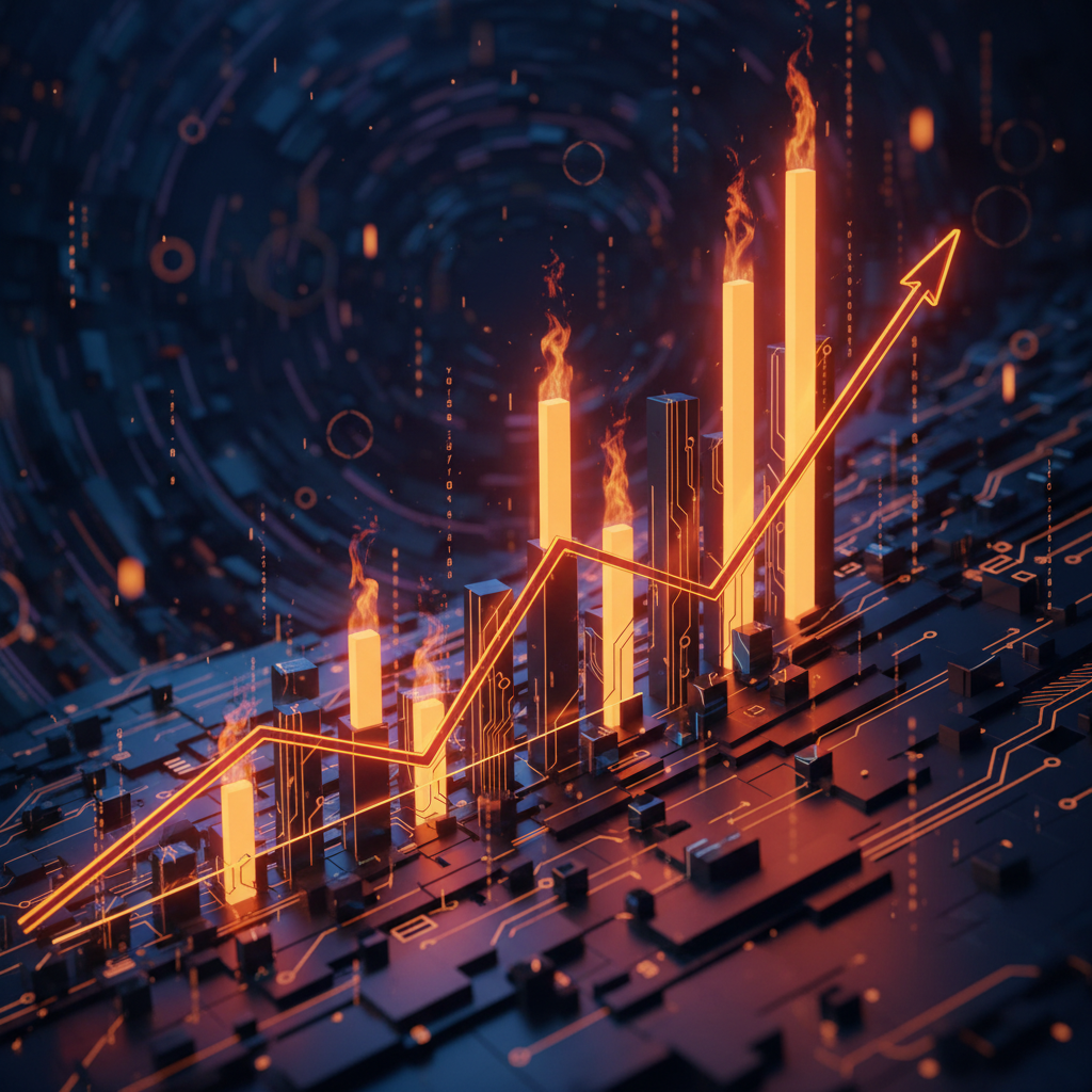 A technical market chart illustrating an XRP price target trajectory with orange glowing lines.