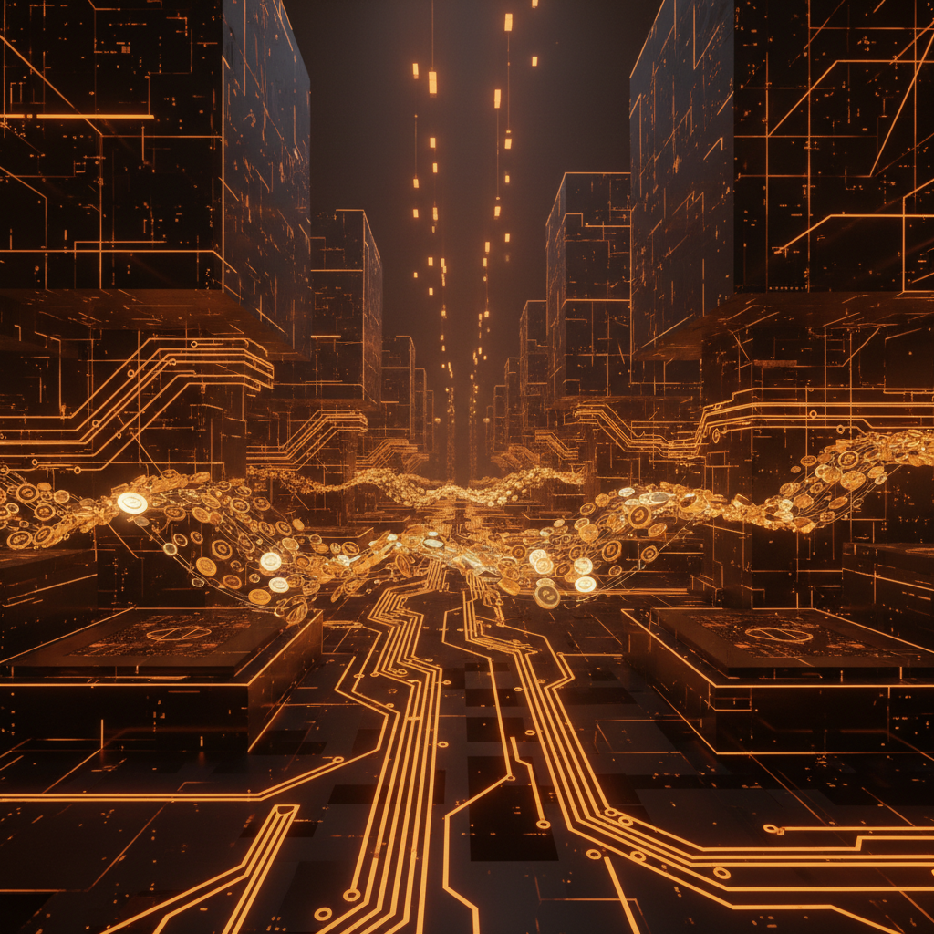 Digital network showing US government Bitcoin transfers between secure decentralized wallets.