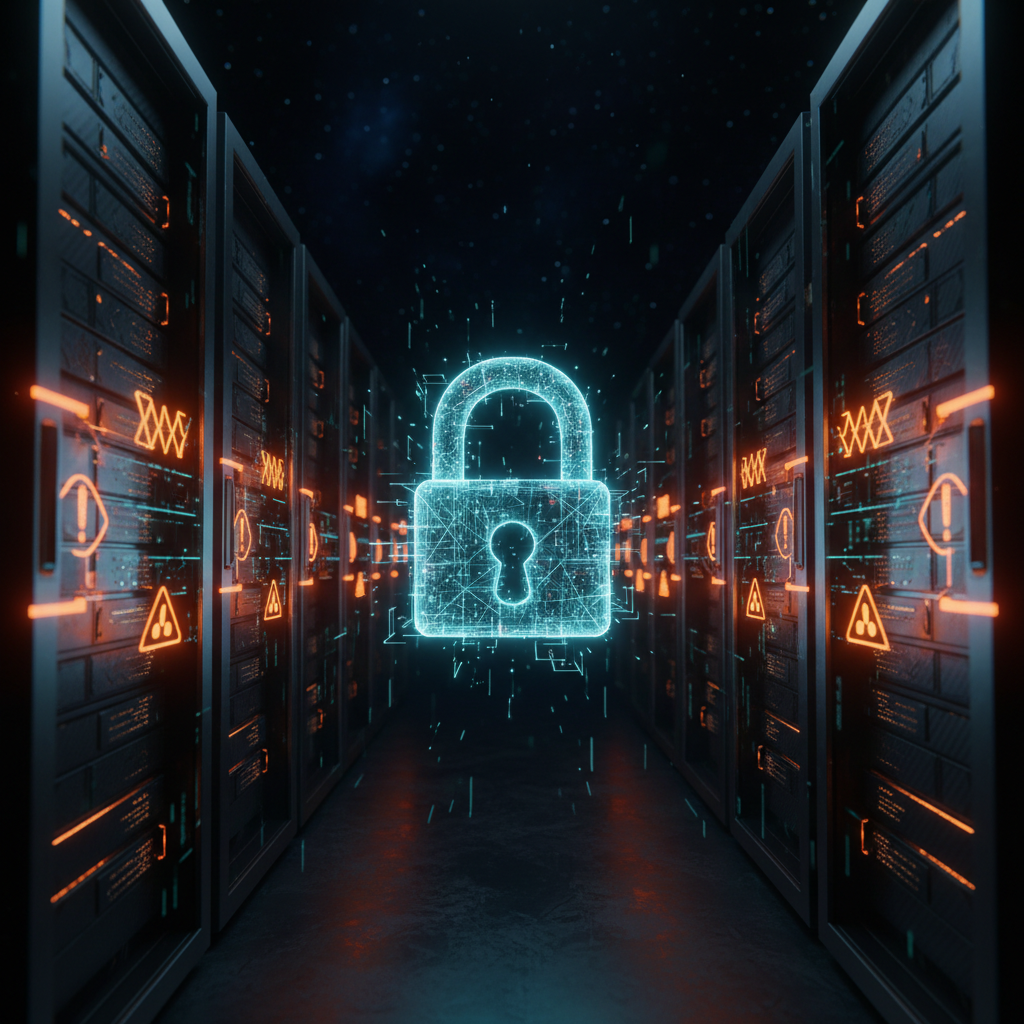 Digital padlock showing a compromised network linked to a Bitcoin extortion scheme.