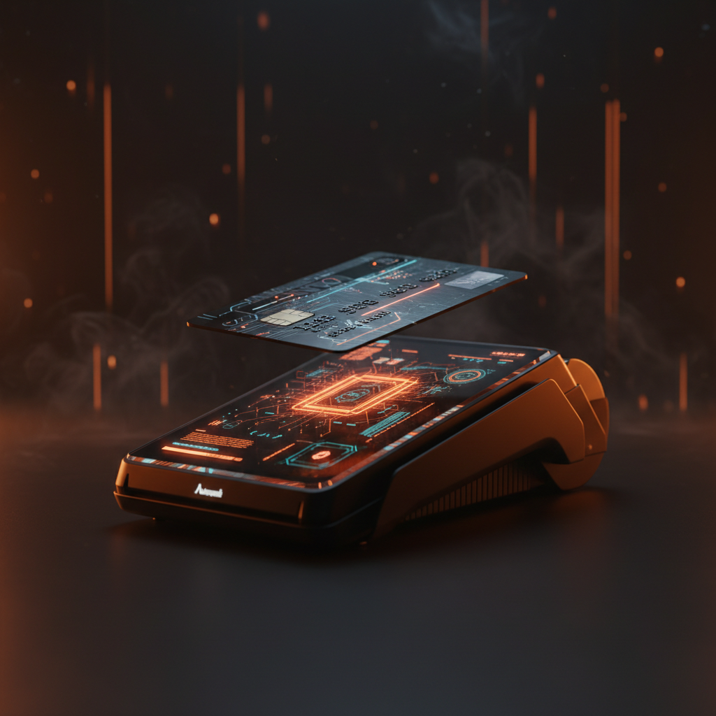Sleek contactless debit card representing the Phemex Mastercard crypto card glowing in neon orange