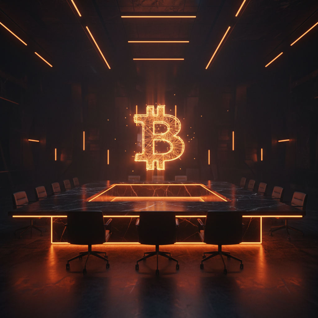 Corporate financial balance sheet showcasing a Robinhood Bitcoin treasury investment in glowing orange