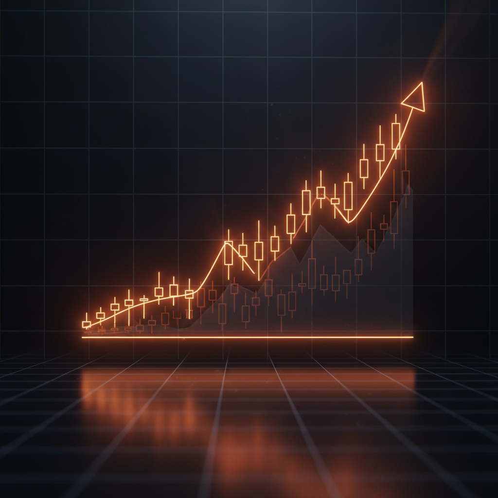 Candlestick chart displaying an ascending technical trajectory for XRP price analysis.