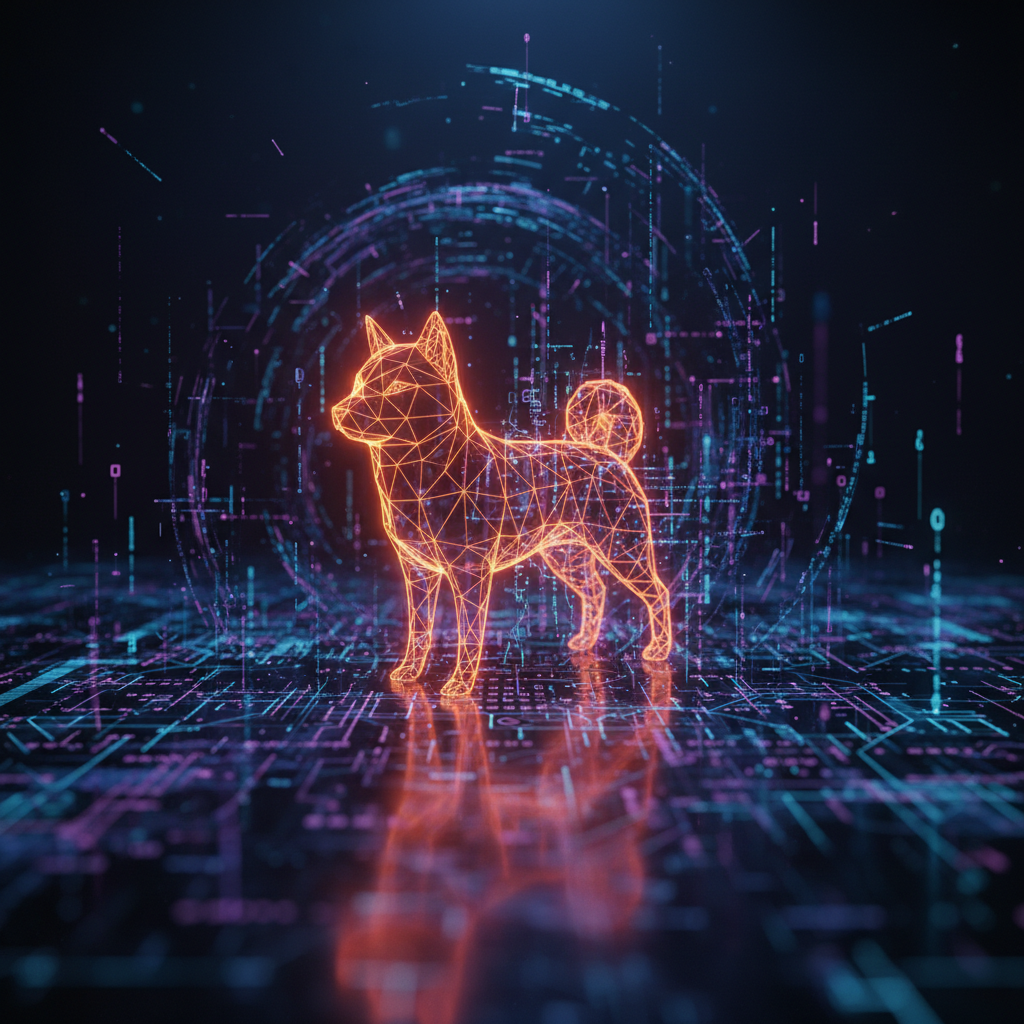 A digital crypto network visualization illustrating a massive Shiba Inu exchange inflow event.