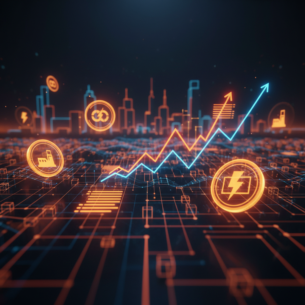 Glowing digital representations of physical assets showcasing growth in the tokenized commodities market.